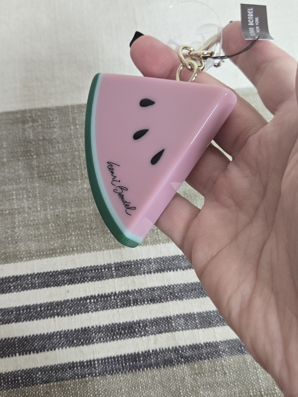 Henri Bendel NWT Pink & Green Watermelon Slice Keyring/charm with Gold Hardware - Picture 8 of 8